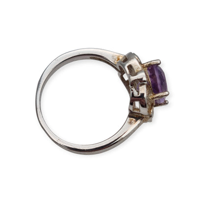 Art Deco style ring with amethyst and cubic zirconia in sterling silver, 1980s-1990s