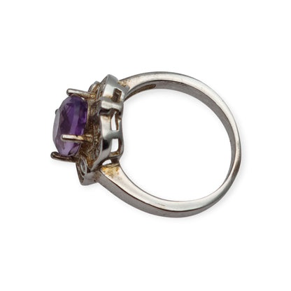 Art Deco style ring with amethyst and cubic zirconia in sterling silver, 1980s-1990s