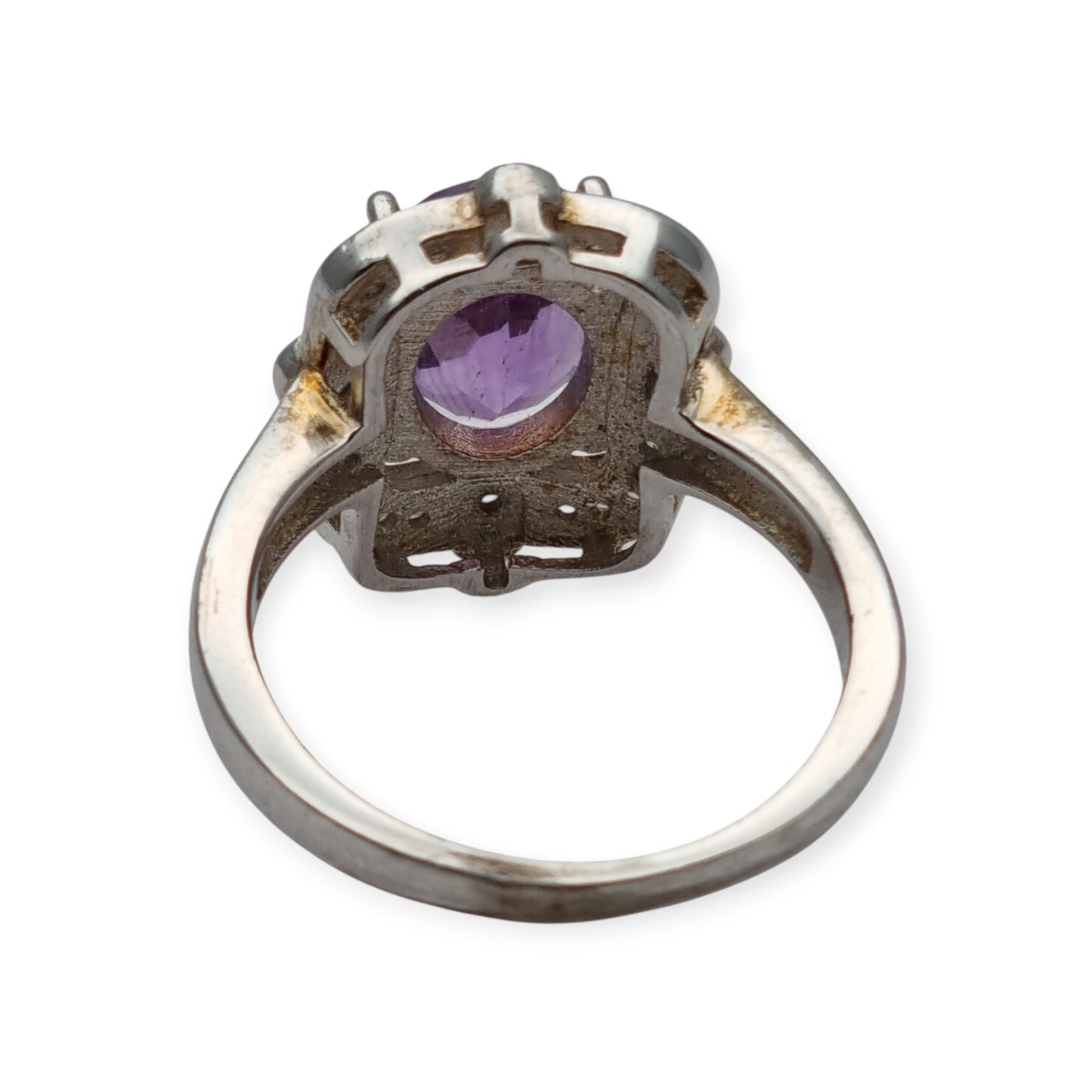 Art Deco style ring with amethyst and cubic zirconia in sterling silver, 1980s-1990s