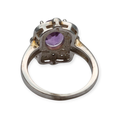 Art Deco style ring with amethyst and cubic zirconia in sterling silver, 1980s-1990s