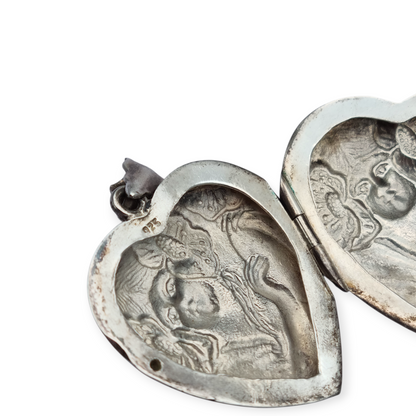 Heart-shaped locket pendant in Art Nouveau style, made of silver, Spain 1970-80