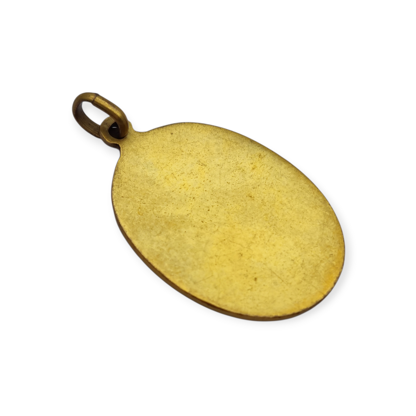 Art Nouveau religious medal in metal and enamel, circa 1910-20, angel and child in adoration