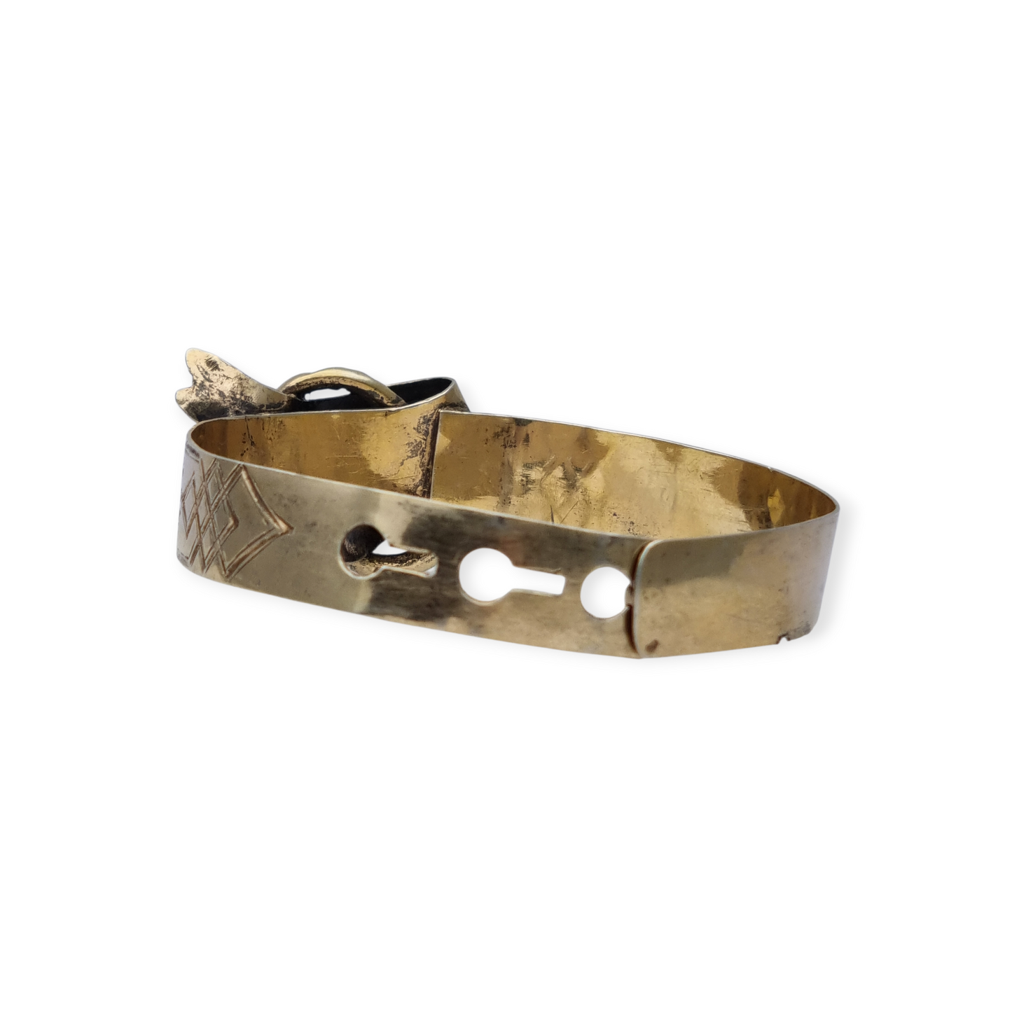 European Victorian bracelet in gilt silver with floral engraving and central bow, late 19th century