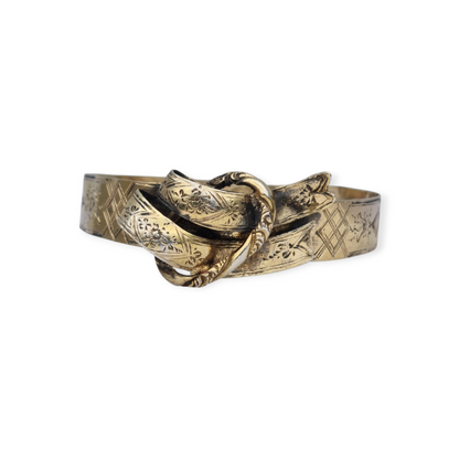 European Victorian bracelet in gilt silver with floral engraving and central bow, late 19th century