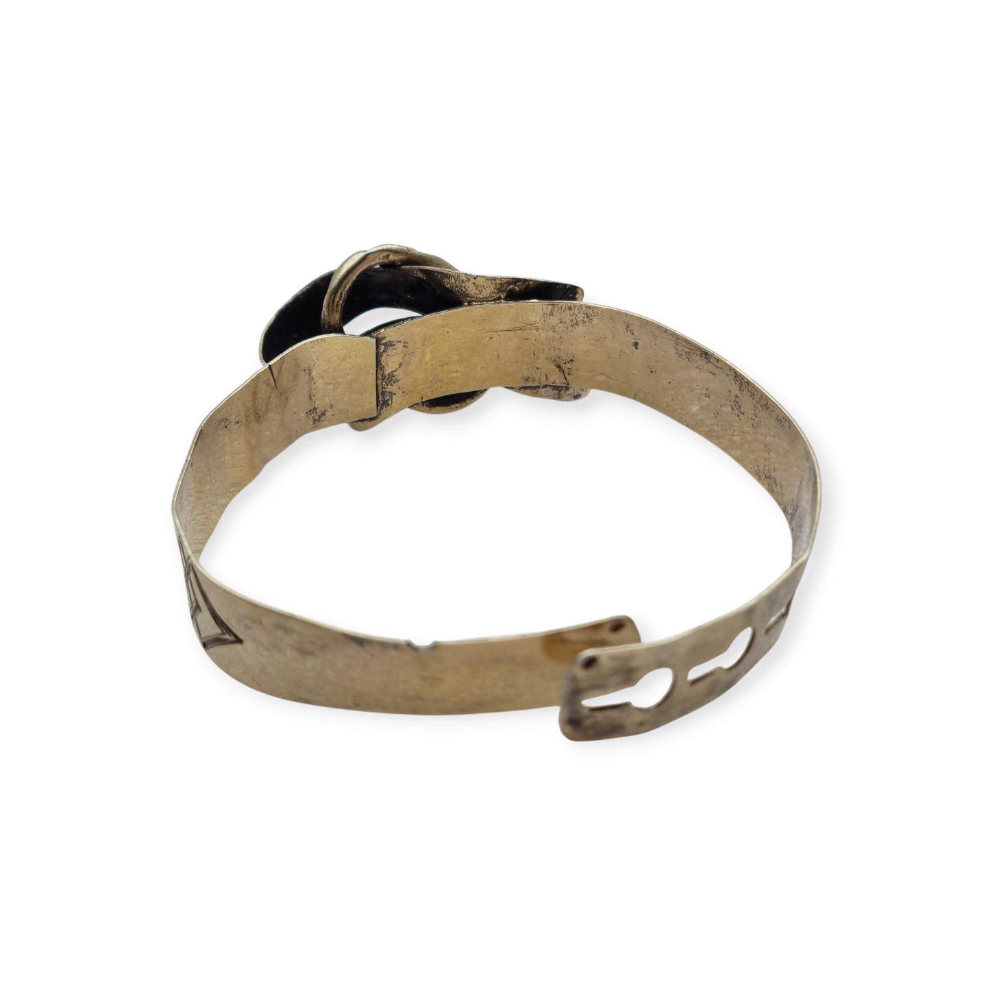 European Victorian bracelet in gilt silver with floral engraving and central bow, late 19th century