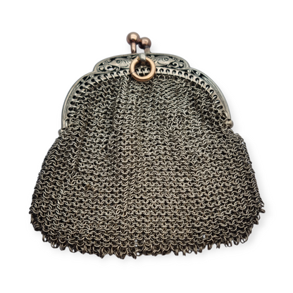 Antique silver and gold mesh coin purse, Art Nouveau circa 1890-1900