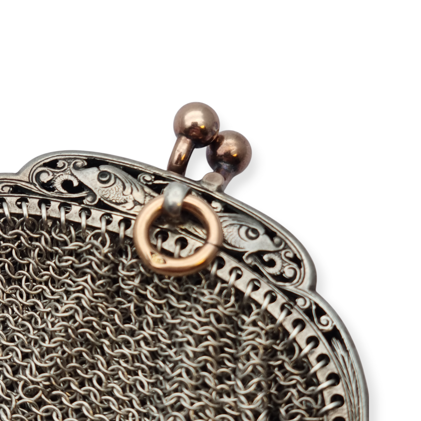 Antique silver and gold mesh coin purse, Art Nouveau circa 1890-1900