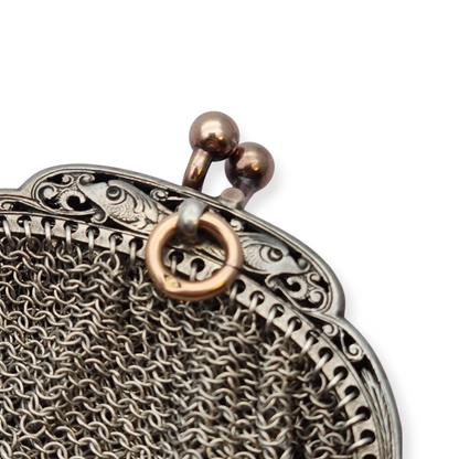 Antique silver and gold mesh coin purse, Art Nouveau circa 1890-1900