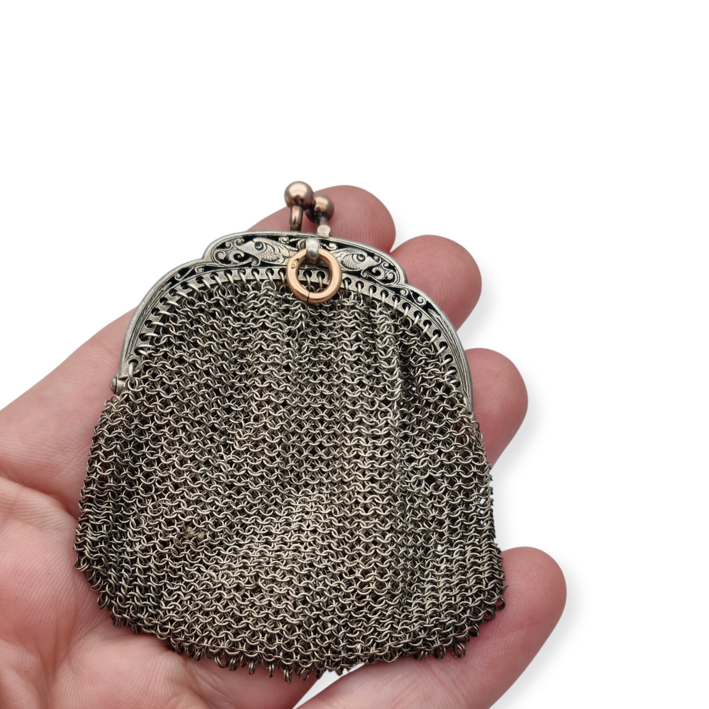 Antique silver and gold mesh coin purse, Art Nouveau circa 1890-1900