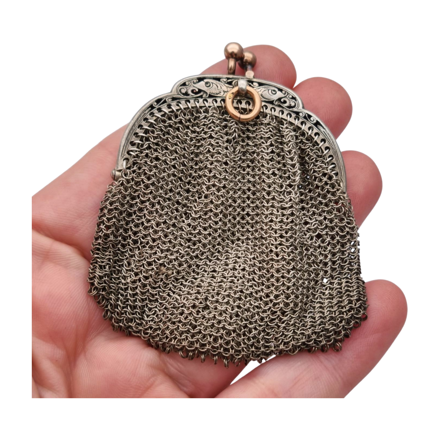 Antique silver and gold mesh coin purse, Art Nouveau circa 1890-1900