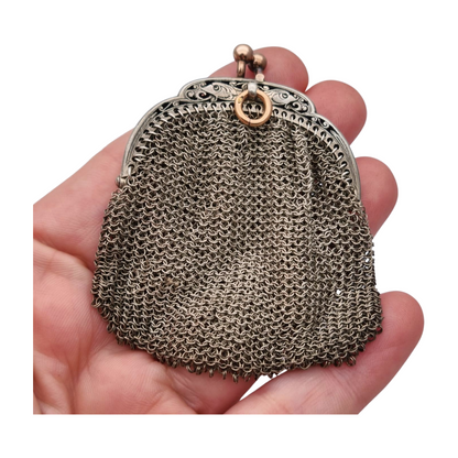 Antique silver and gold mesh coin purse, Art Nouveau circa 1890-1900