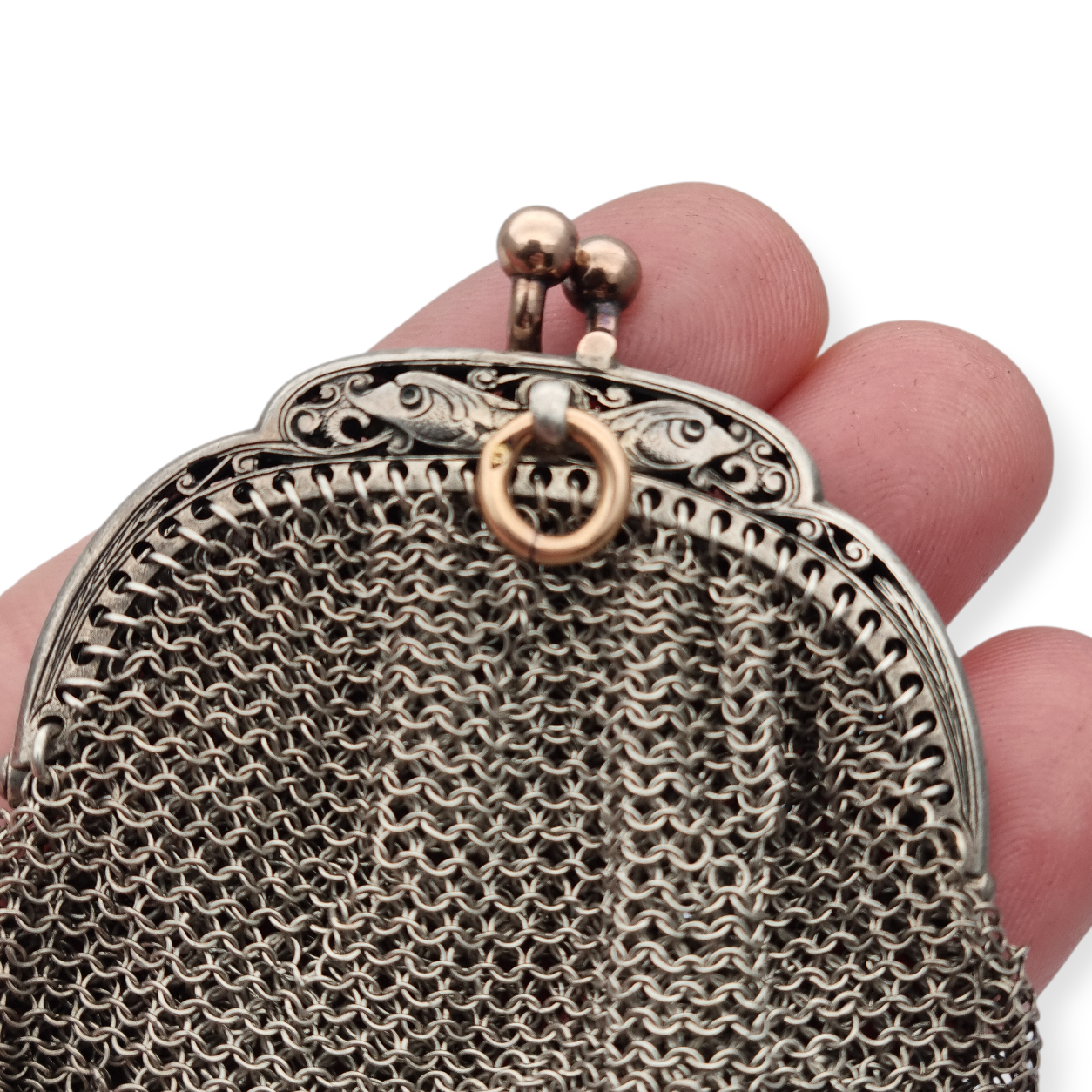 Antique silver and gold mesh coin purse, Art Nouveau circa 1890-1900