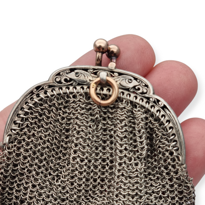 Antique silver and gold mesh coin purse, Art Nouveau circa 1890-1900
