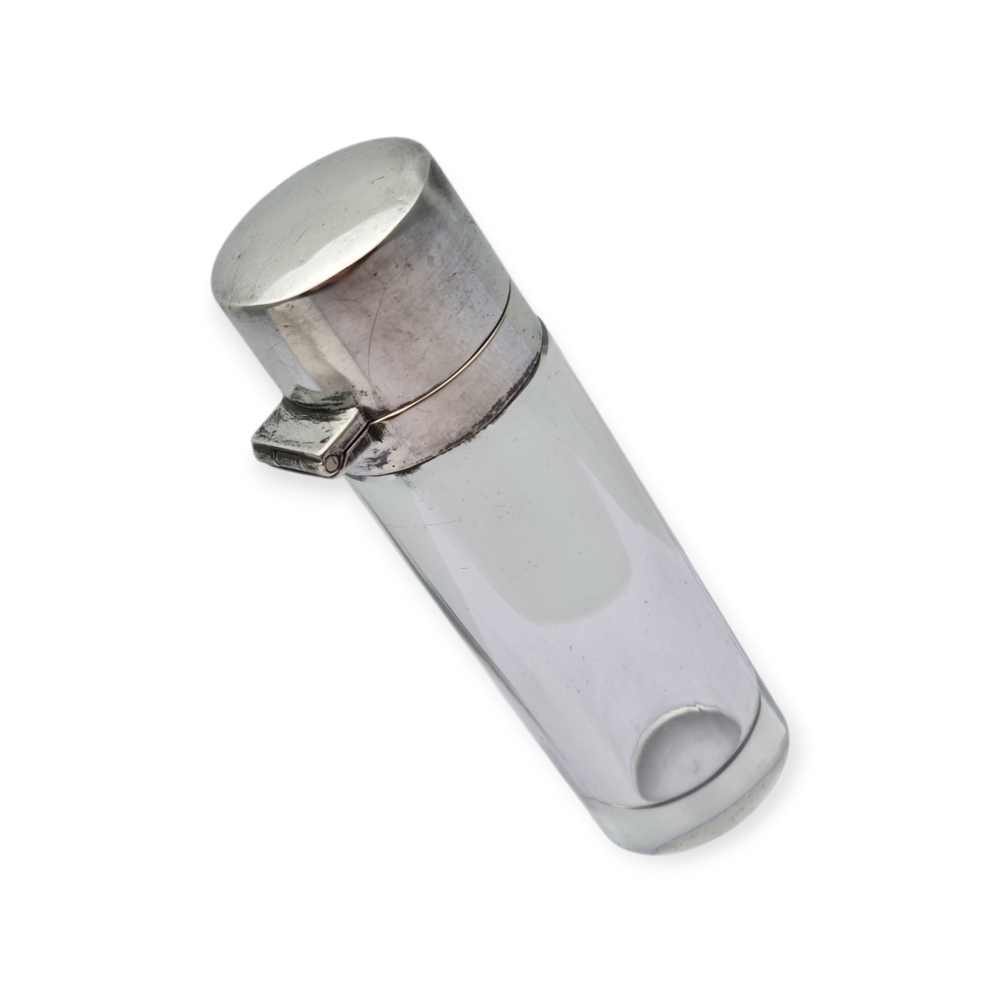 Victorian silver and glass perfume bottle, Birmingham 1908, "CEW" "CE Williams"