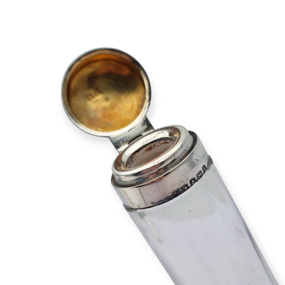 Victorian silver and glass perfume bottle, Birmingham 1908, "CEW" "CE Williams"