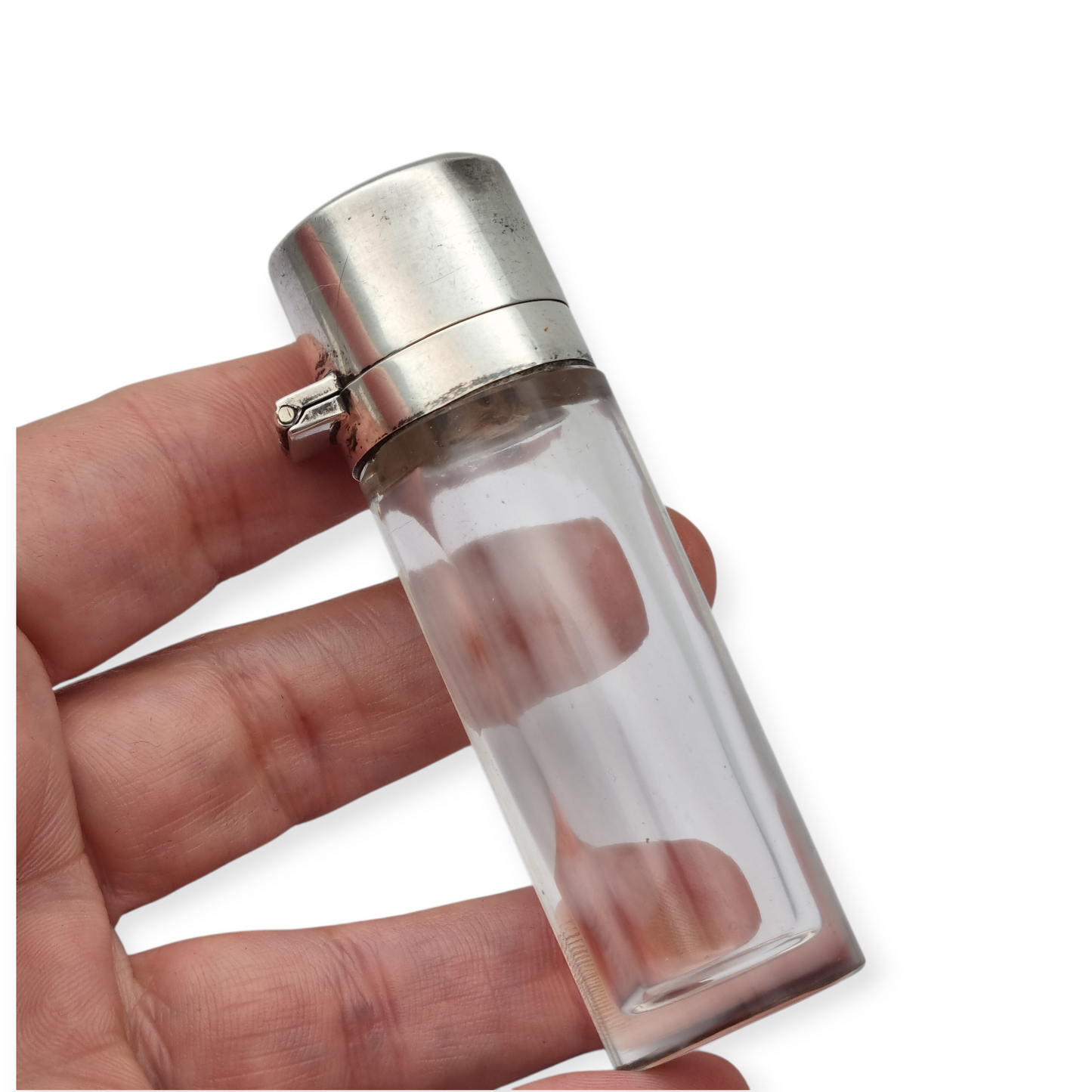 Victorian silver and glass perfume bottle, Birmingham 1908, "CEW" "CE Williams"