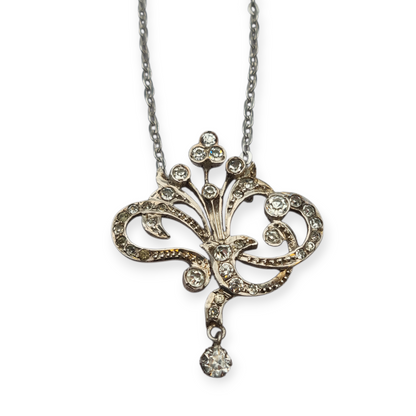Victorian-inspired floral silver pendant with cubic zirconia, 60s-70s
