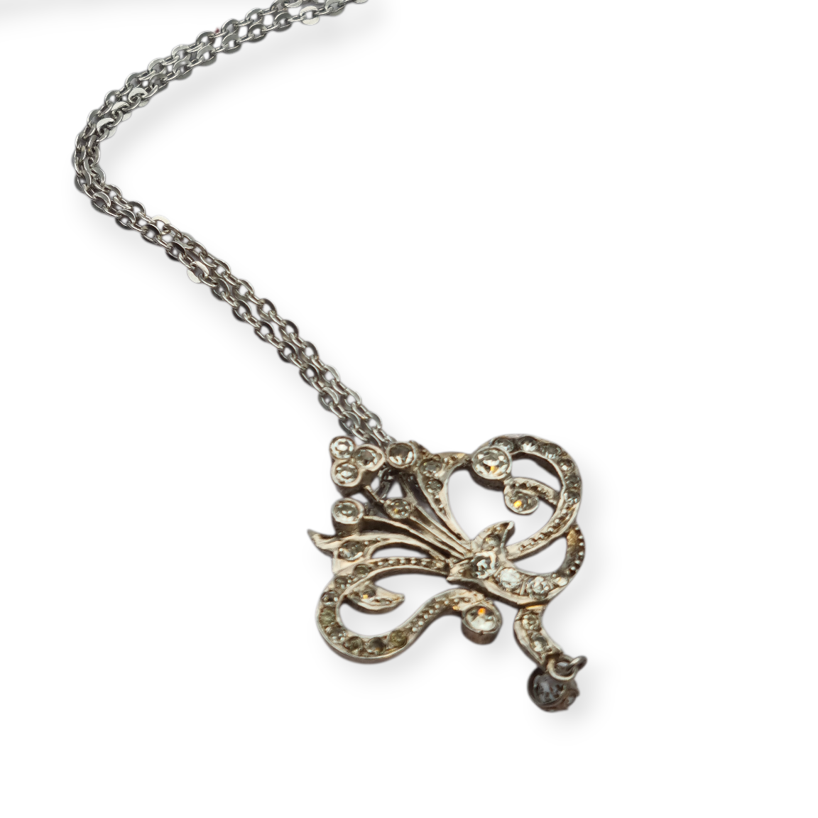 Victorian-inspired floral silver pendant with cubic zirconia, 60s-70s