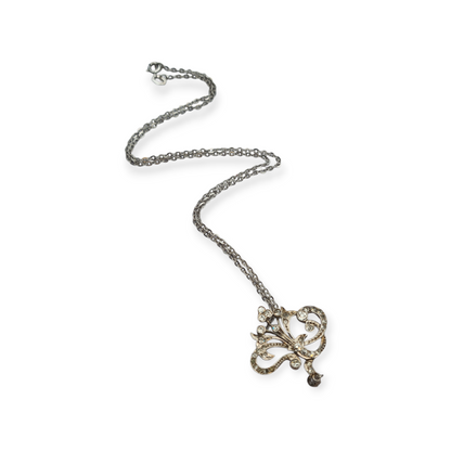 Victorian-inspired floral silver pendant with cubic zirconia, 60s-70s