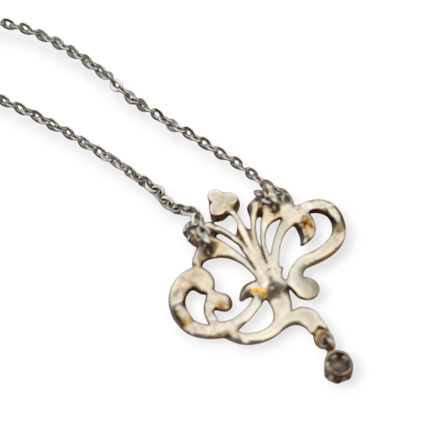 Victorian-inspired floral silver pendant with cubic zirconia, 60s-70s