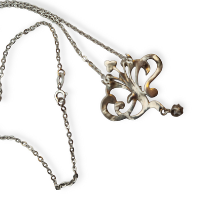 Victorian-inspired floral silver pendant with cubic zirconia, 60s-70s