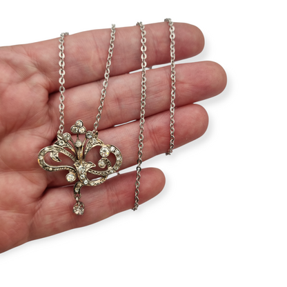 Victorian-inspired floral silver pendant with cubic zirconia, 60s-70s