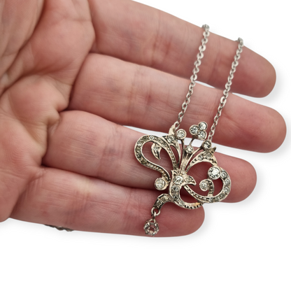 Victorian-inspired floral silver pendant with cubic zirconia, 60s-70s