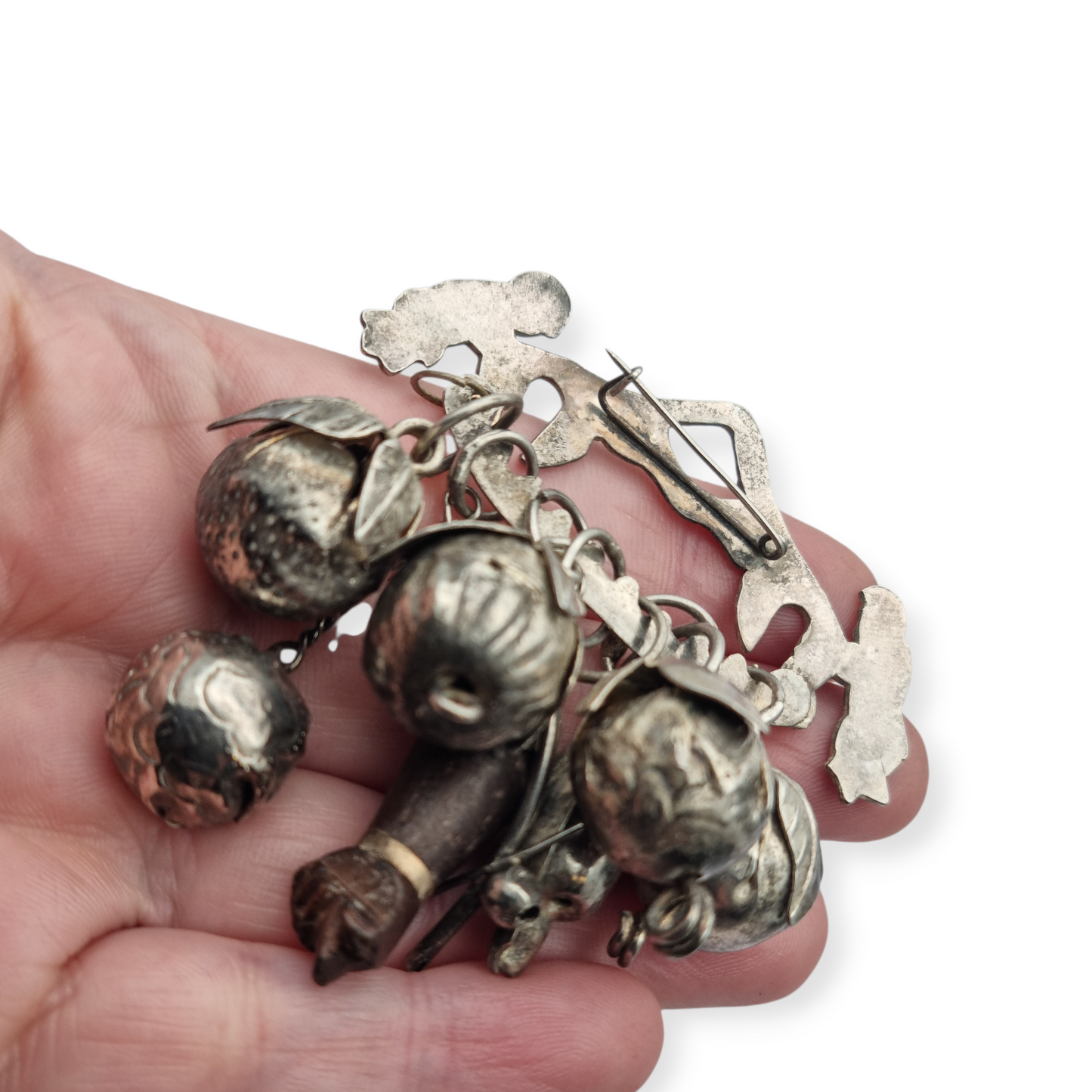 Penca Brasileña de Balangandán Ragastens en plata 900, broche amuleto 1950.