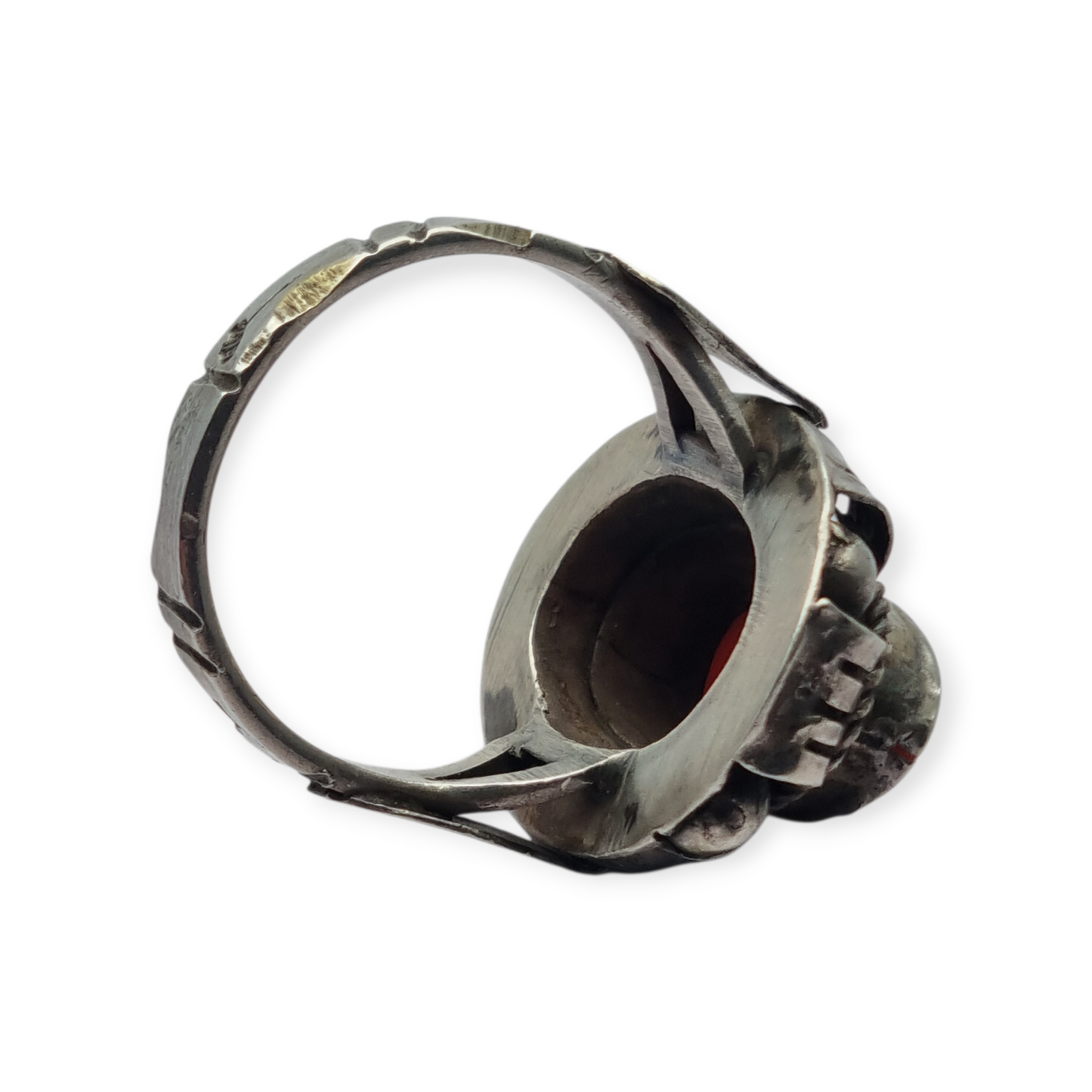 Art Deco style ring in 800 silver with oval coral, 1950s-60s, size 13 Spain