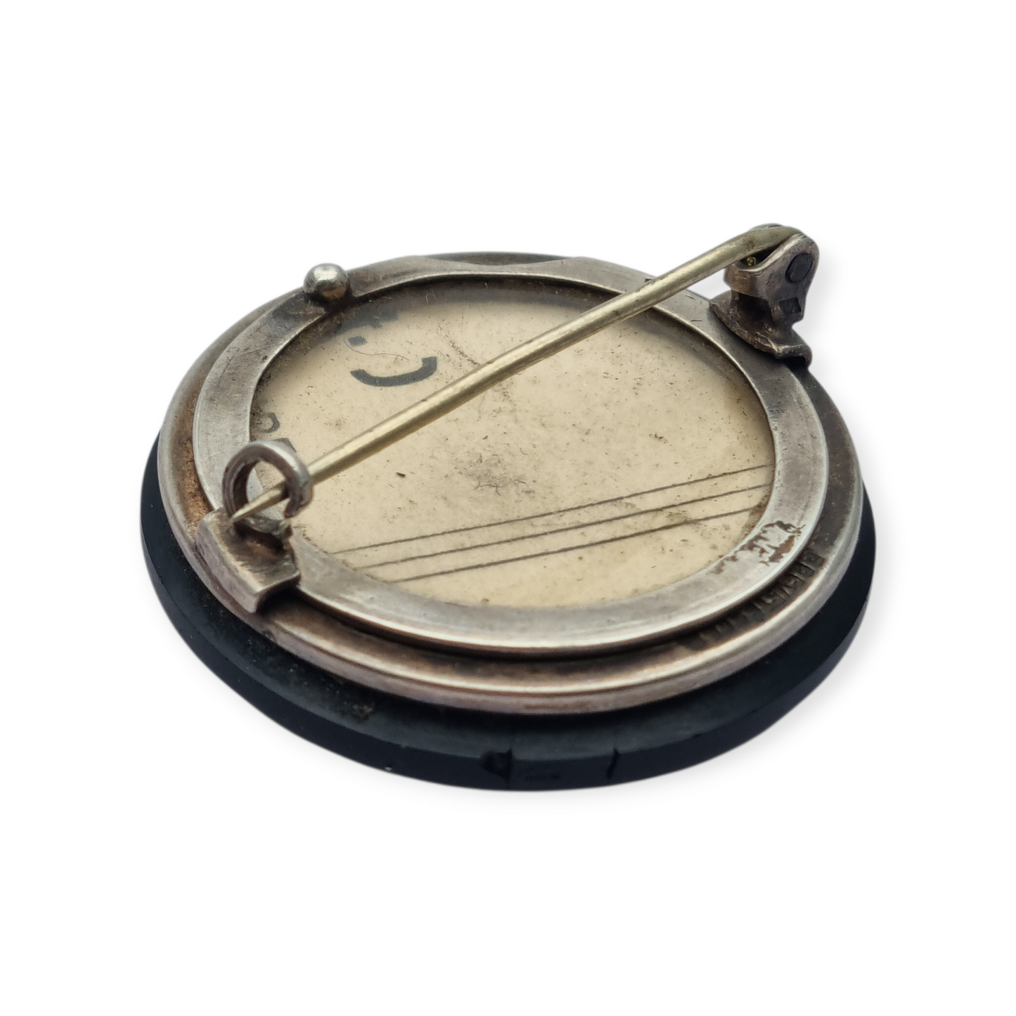 French Victorian brooch locket c.1900 in silver and vulcanite, “Breveté SGDG”