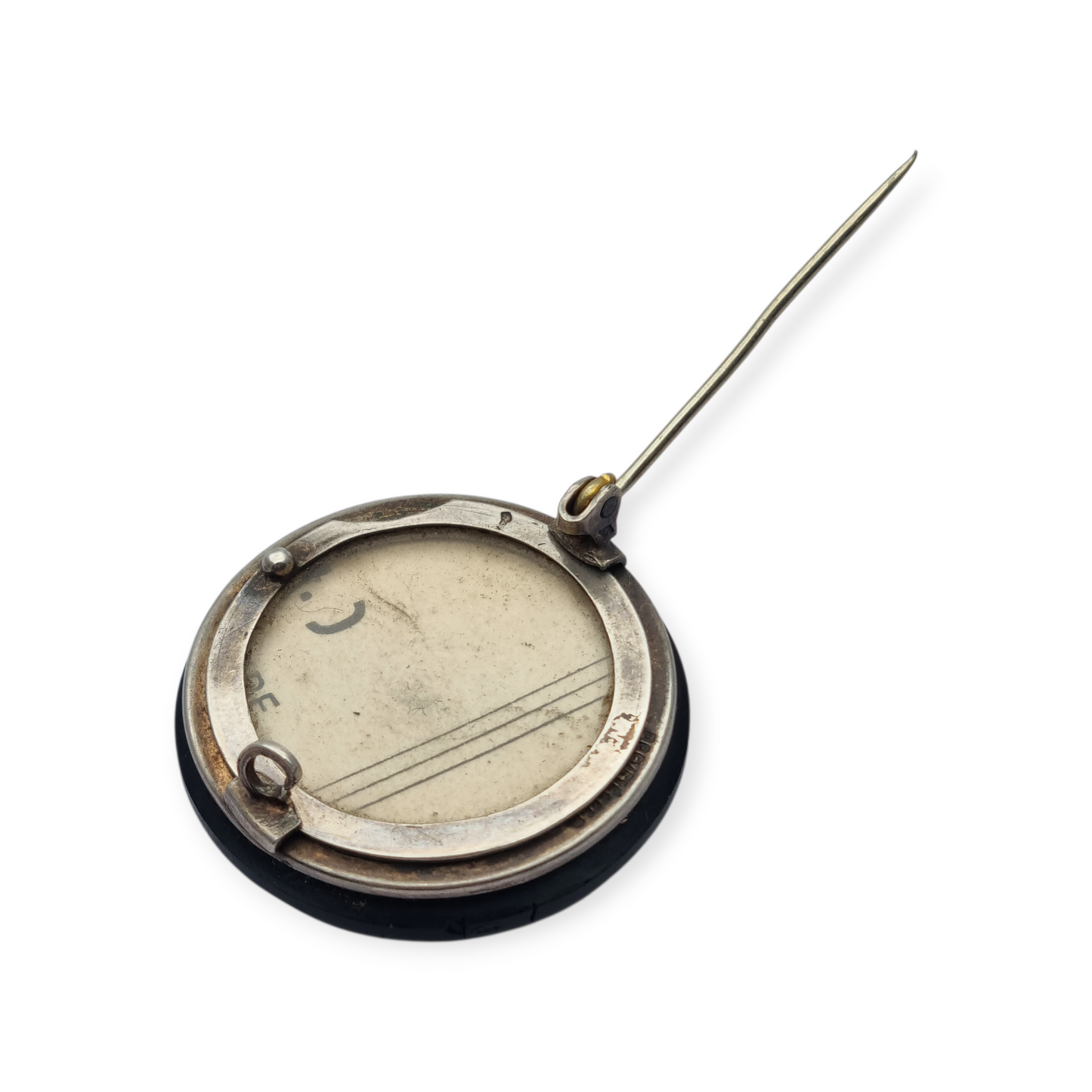 French Victorian brooch locket c.1900 in silver and vulcanite, “Breveté SGDG”