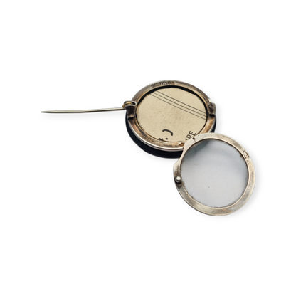 French Victorian brooch locket c.1900 in silver and vulcanite, “Breveté SGDG”