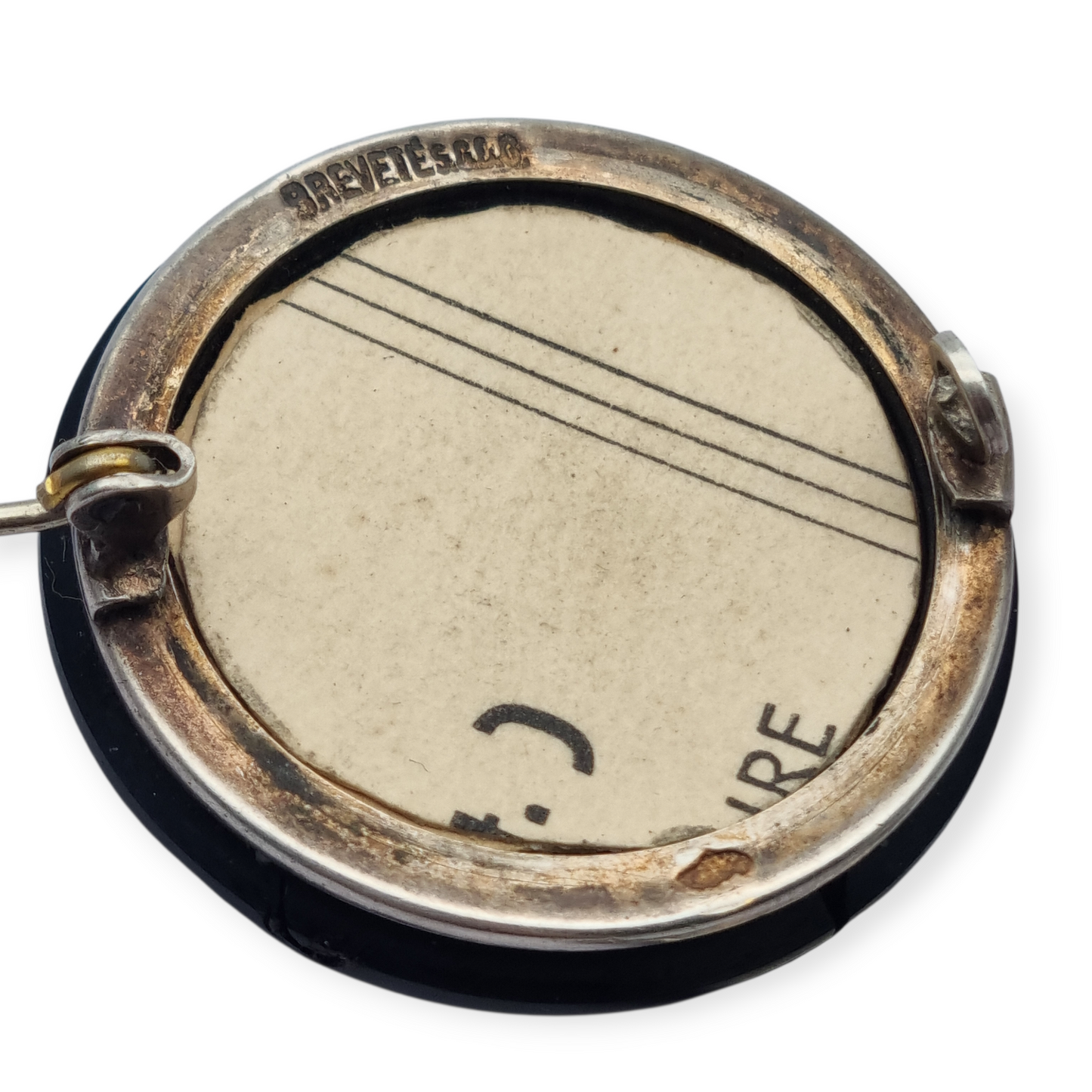 French Victorian brooch locket c.1900 in silver and vulcanite, “Breveté SGDG”