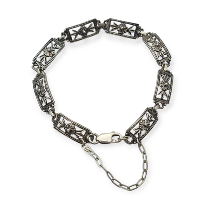 Vintage Spanish bracelet from the 60s-70s in 925 silver with floral links
