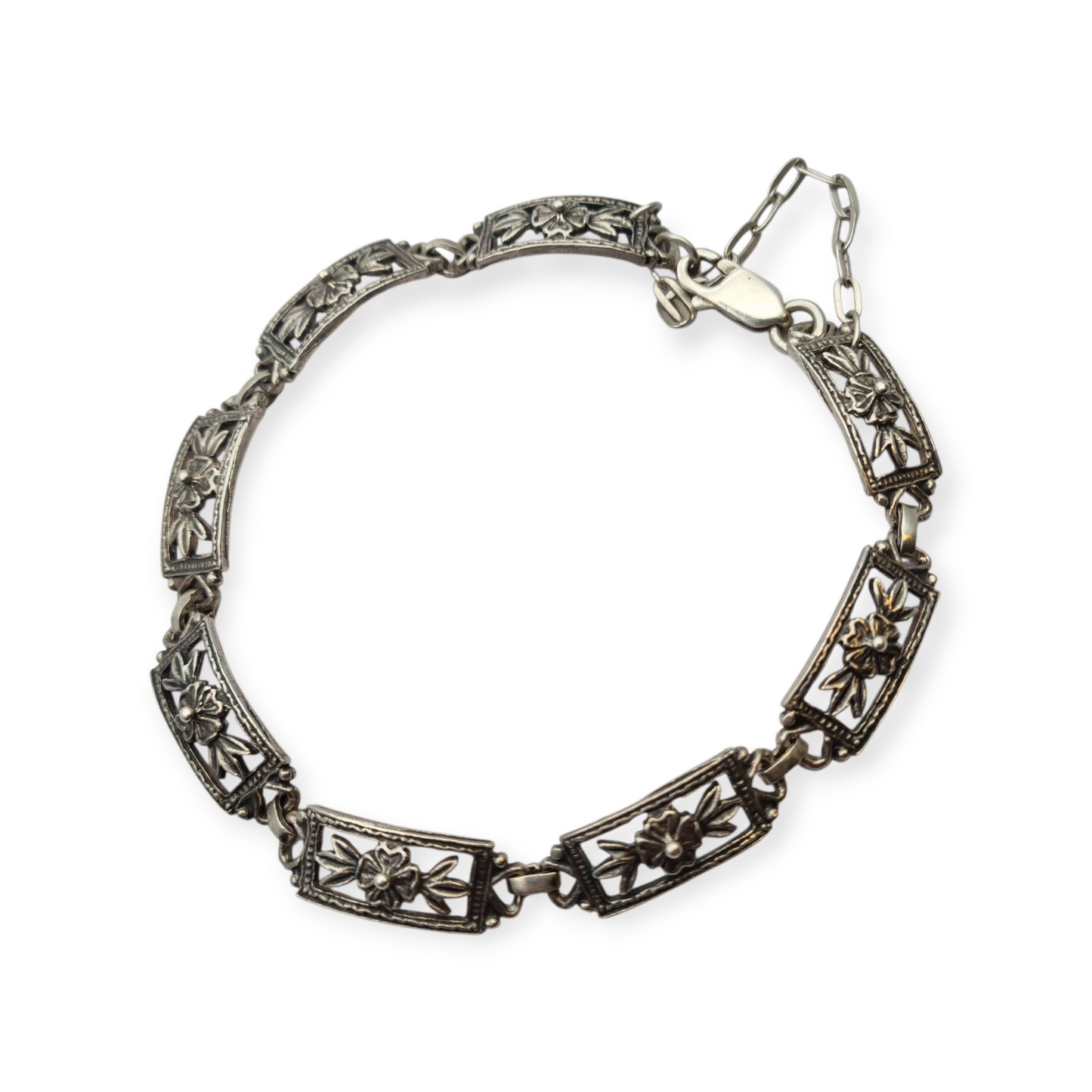 Vintage Spanish bracelet from the 60s-70s in 925 silver with floral links