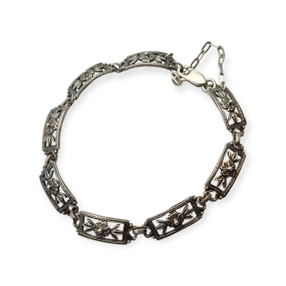 Vintage Spanish bracelet from the 60s-70s in 925 silver with floral links