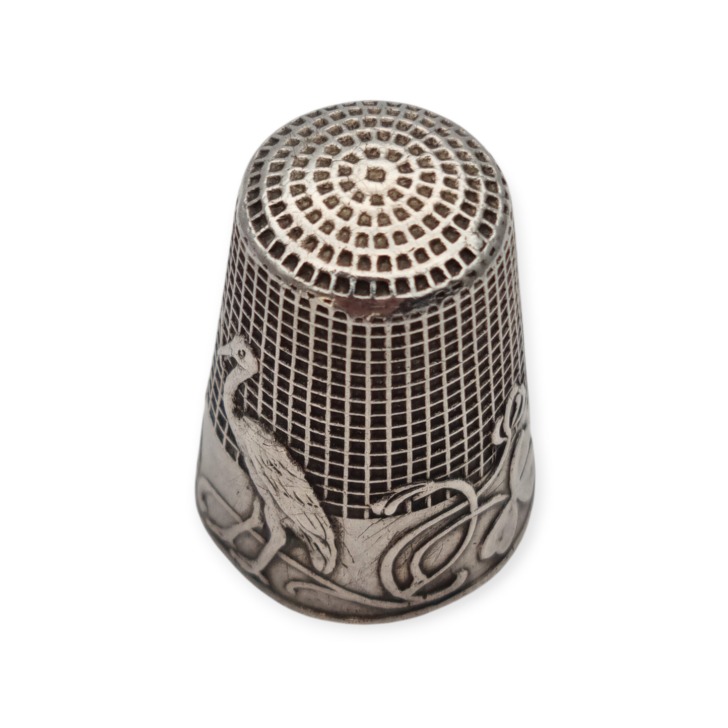 Dedal antiguo plata maciza fábula El zorro y la cigüeña La Fontaine circa 1920-30