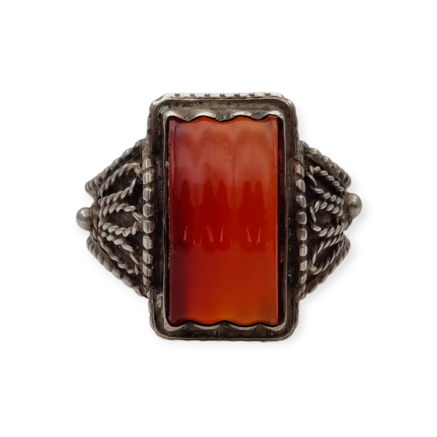 Anillo Art Déco antiguo de plata y cornalina circa 1940-50