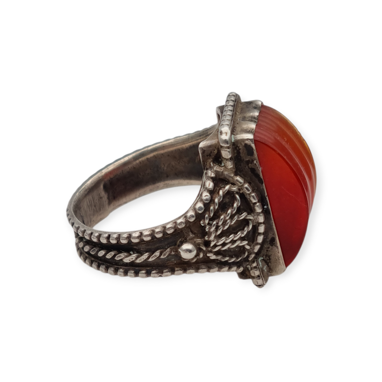 Anillo Art Déco antiguo de plata y cornalina circa 1940-50