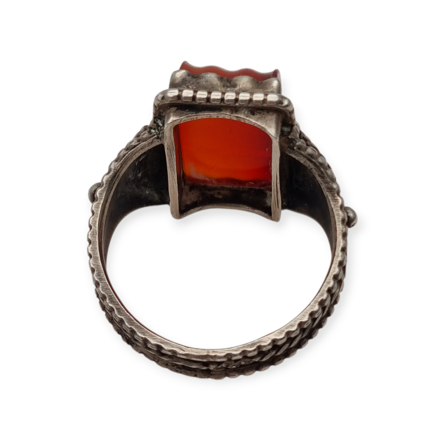 Anillo Art Déco antiguo de plata y cornalina circa 1940-50