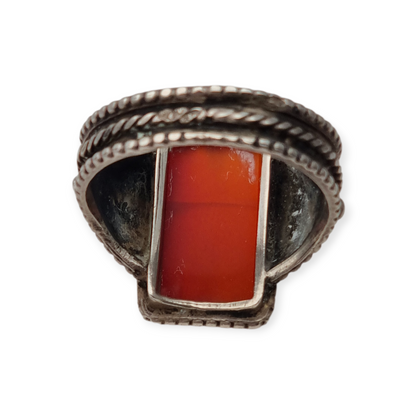 Anillo Art Déco antiguo de plata y cornalina circa 1940-50