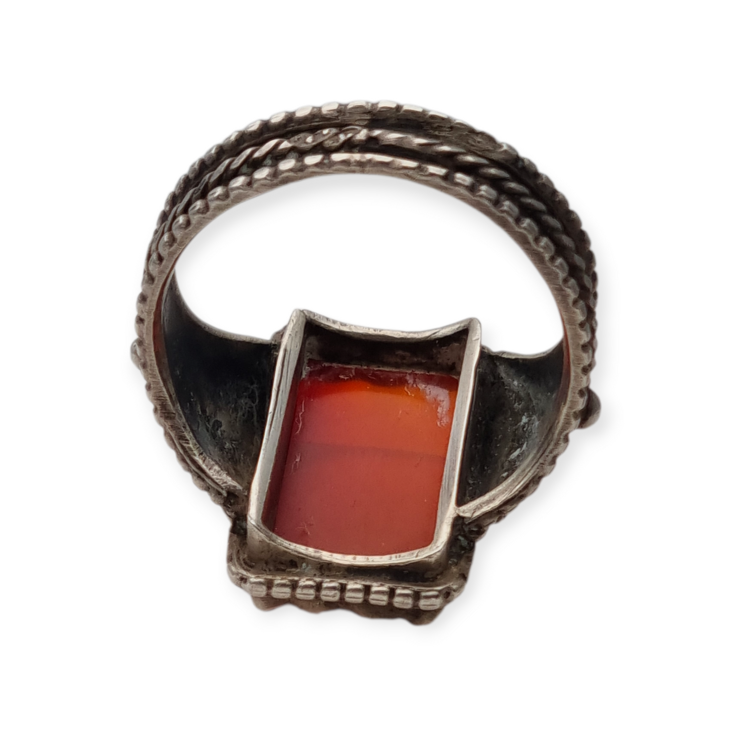 Anillo Art Déco antiguo de plata y cornalina circa 1940-50