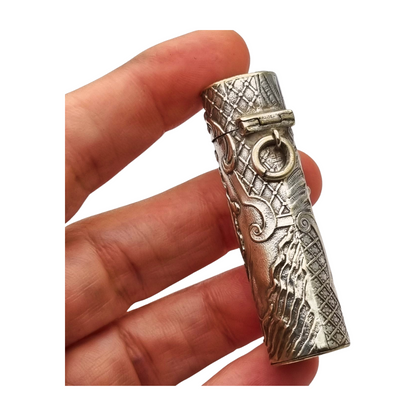 Art Nouveau floral ointment bottle in silver for chatelaine and monogram, circa 1900.