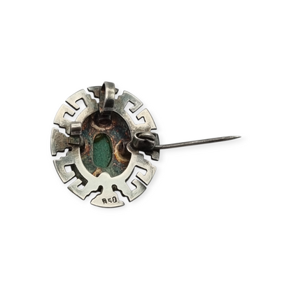 Broche colgante plata 950 y Tumi de oro con piedra verde , Perú circa 1970