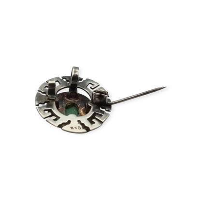 Broche colgante plata 950 y Tumi de oro con piedra verde , Perú circa 1970