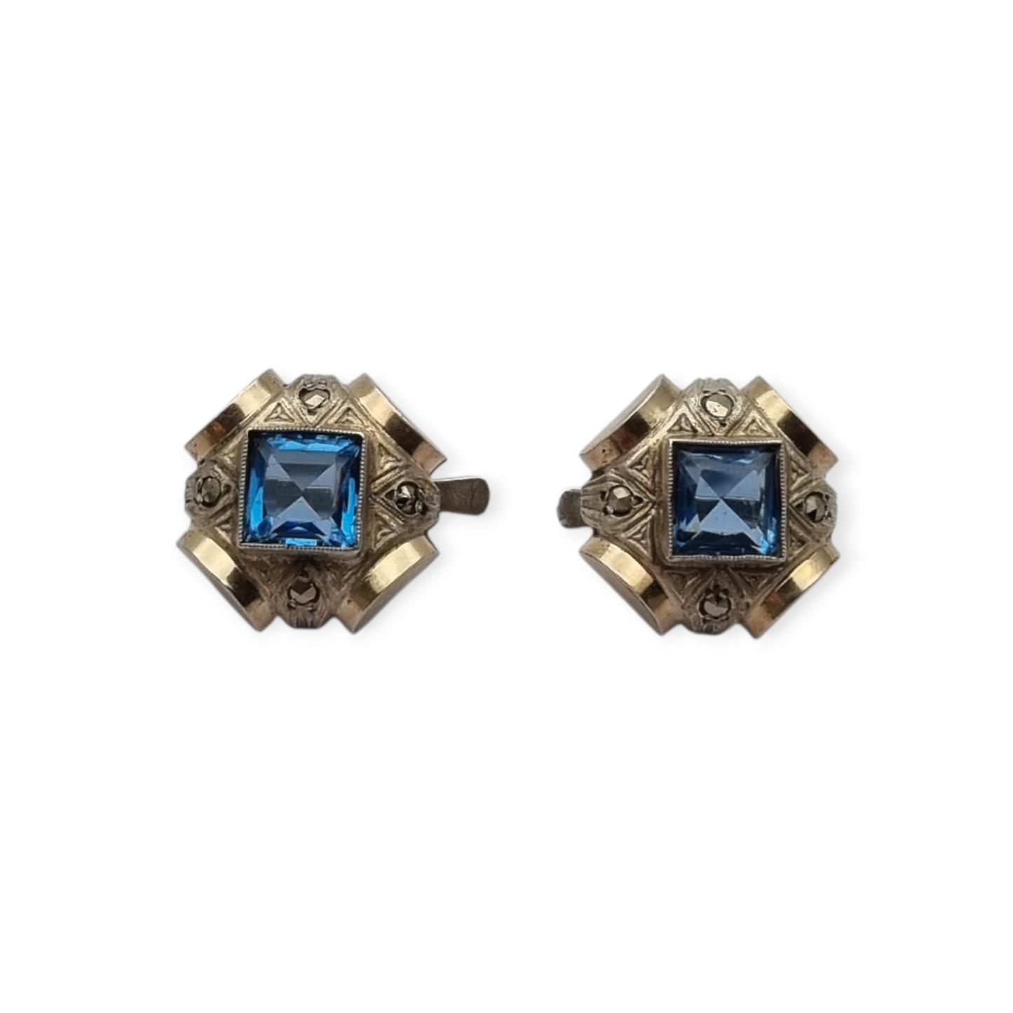 Catalan Art Deco earrings in silver and aquamarine-style blue stone, circa 1930-40