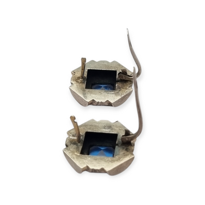 Catalan Art Deco earrings in silver and aquamarine-style blue stone, circa 1930-40