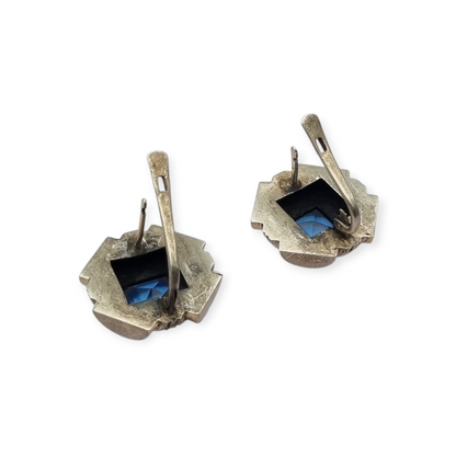 Catalan Art Deco earrings in silver and aquamarine-style blue stone, circa 1930-40