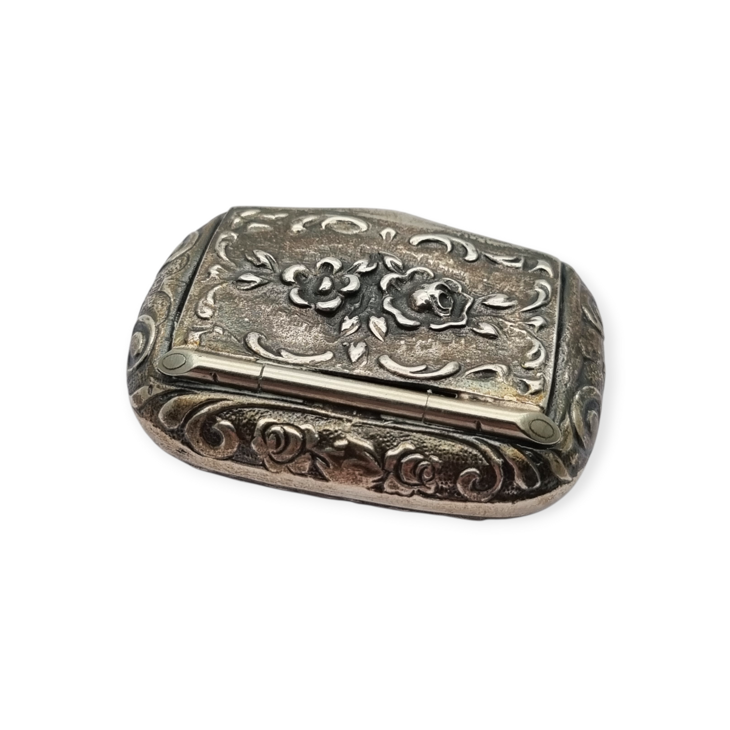 Small Italian silver 925 box engraved with flowers, Milan, circa 1970