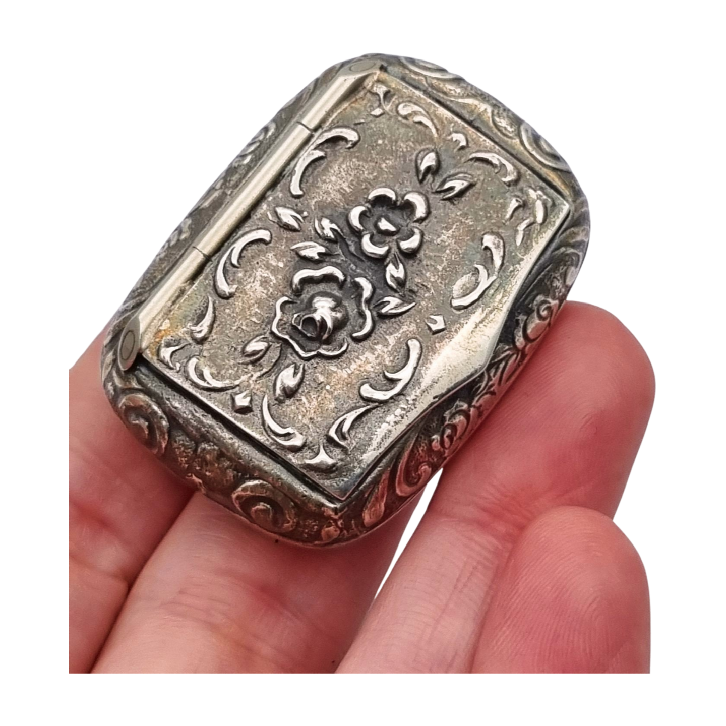 Small Italian silver 925 box engraved with flowers, Milan, circa 1970